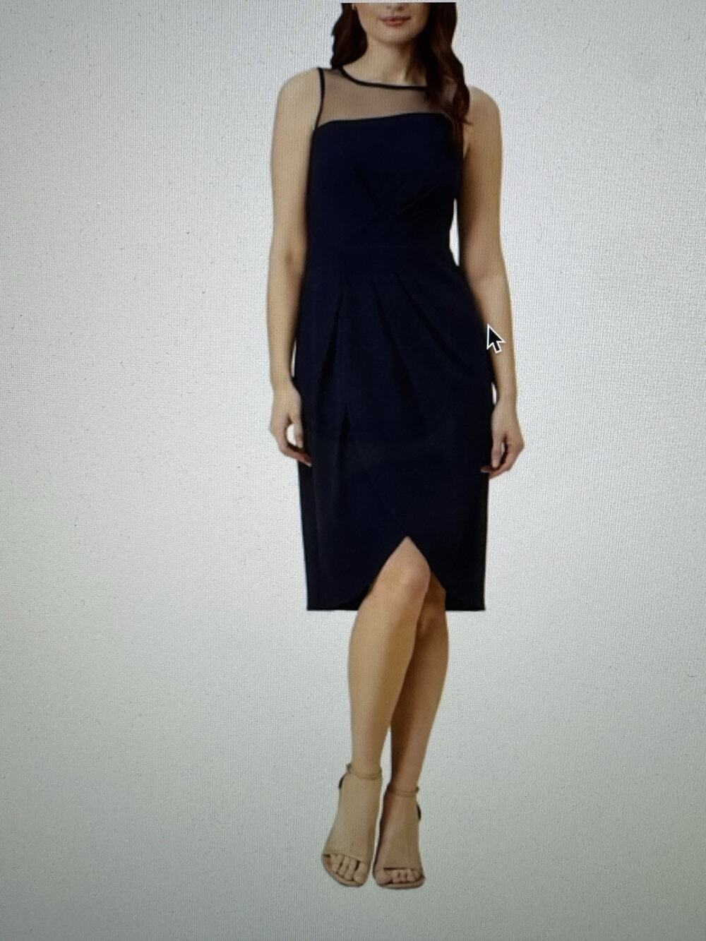 Adrianna Papell Women's Draped Crepe Illusion Dress MP7 Midnight Size 10 NWT